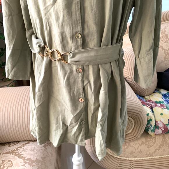 Zara LINEN BLEND CHAIN LINK BELT DRESS in Light Khaki - Picture 7 of 12